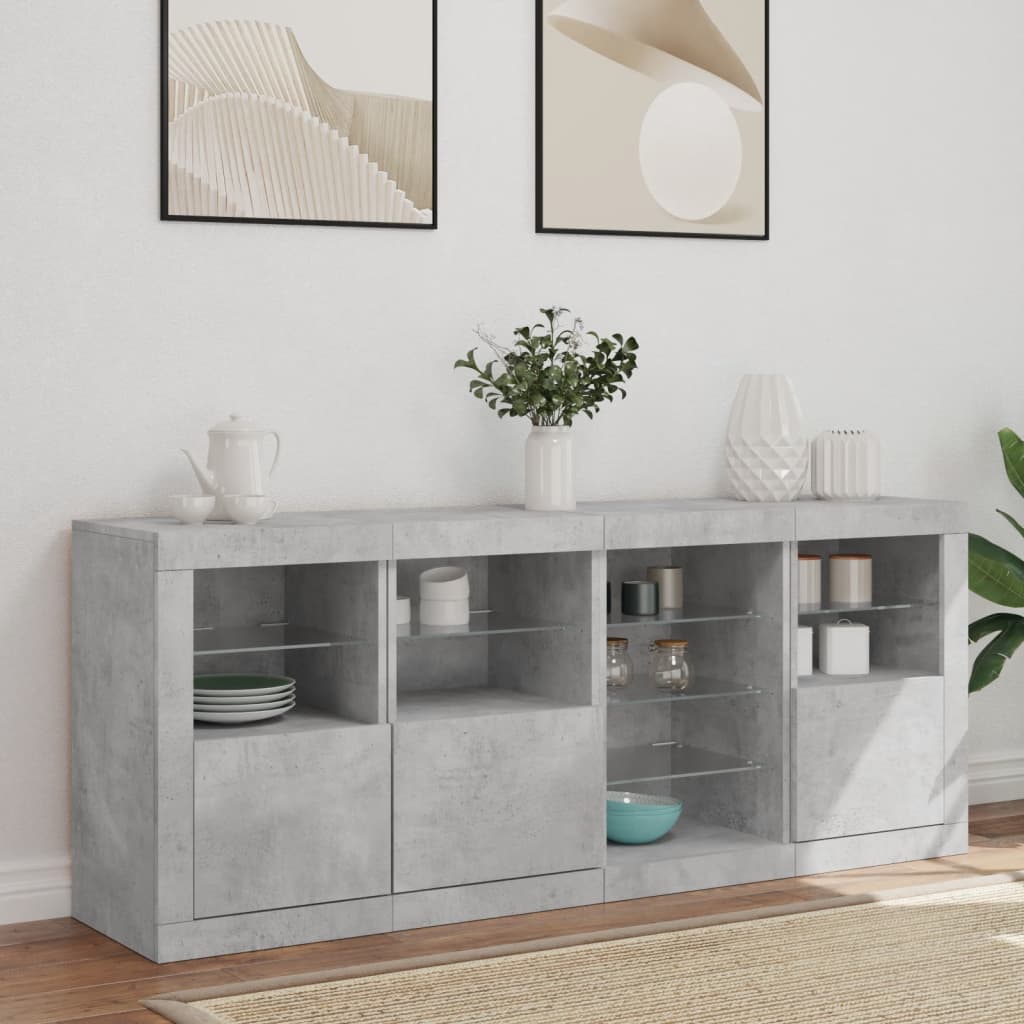 Buffet avec lumières LED gris béton 164x37x67 cm - XIOS