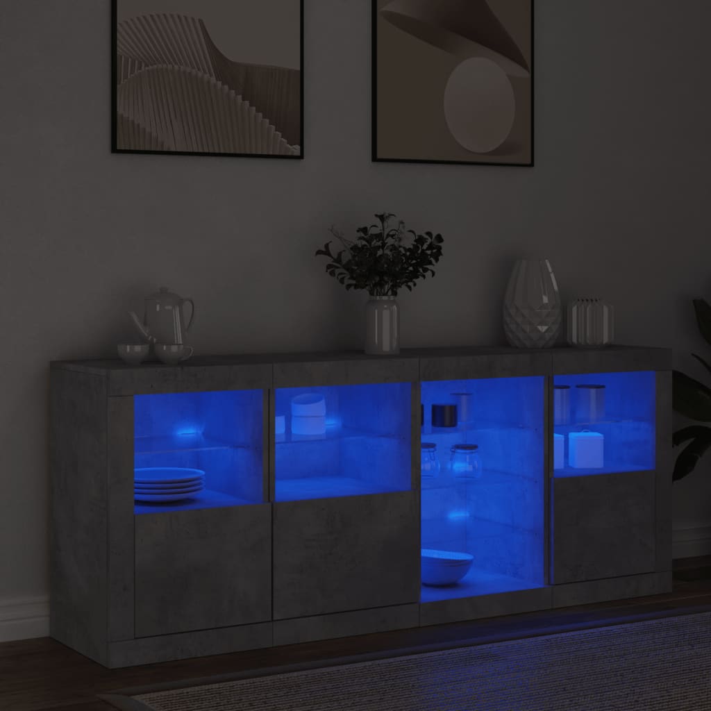 Buffet avec lumières LED gris béton 164x37x67 cm - XIOS