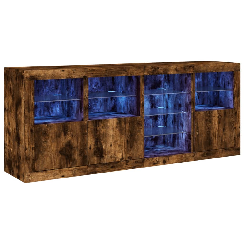 Buffet avec lumières LED chêne fumé 164x37x67 cm