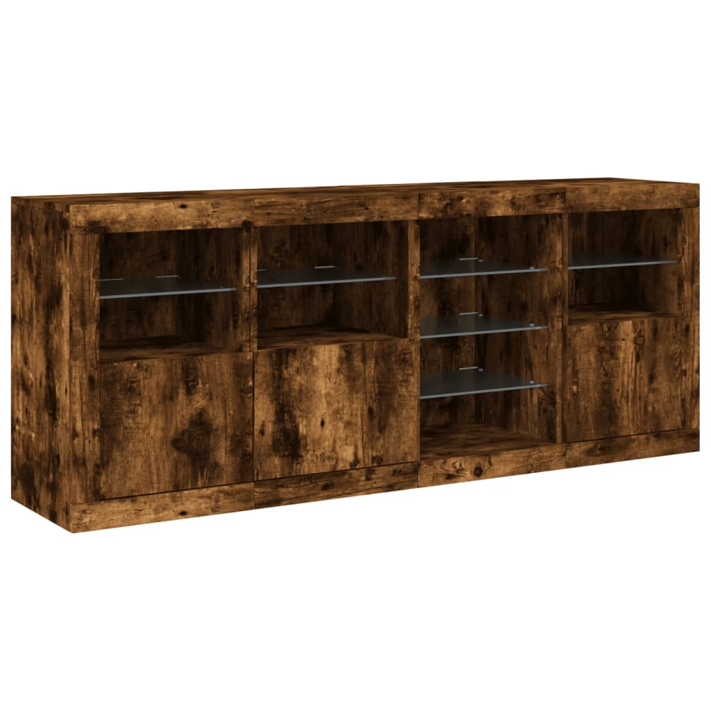 Buffet avec lumières LED chêne fumé 164x37x67 cm