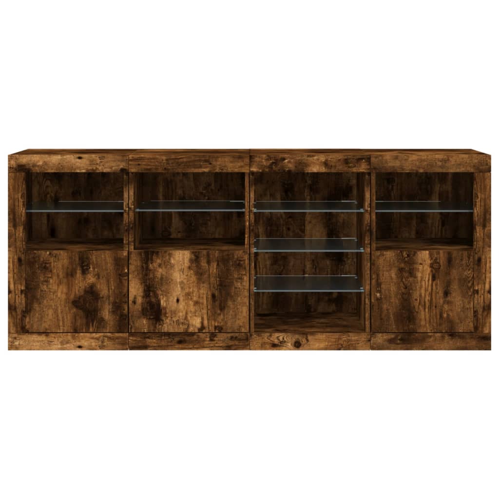 Buffet avec lumières LED chêne fumé 164x37x67 cm