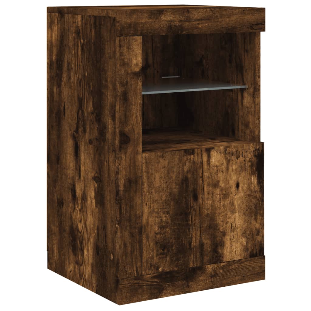 Buffet avec lumières LED chêne fumé 164x37x67 cm