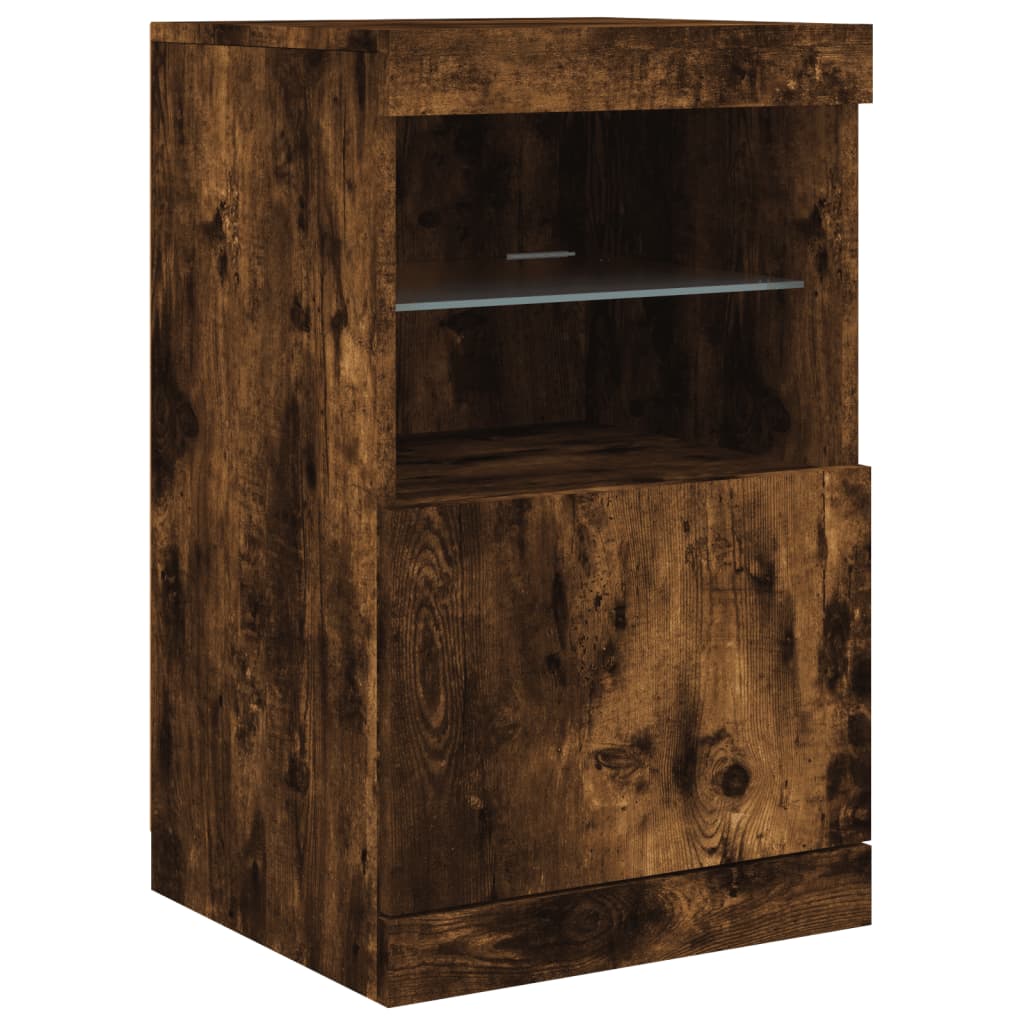 Buffet avec lumières LED chêne fumé 164x37x67 cm