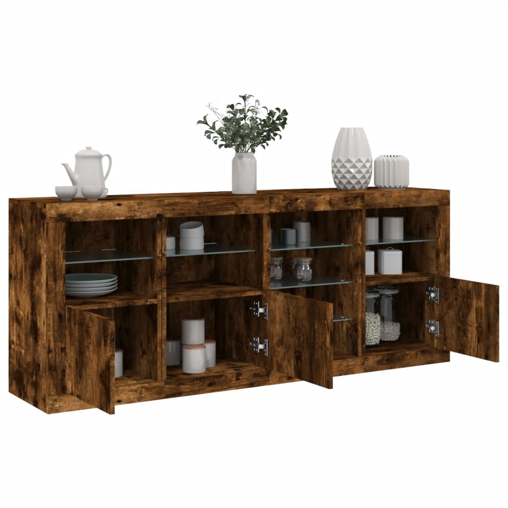 Buffet avec lumières LED chêne fumé 164x37x67 cm - XIOS