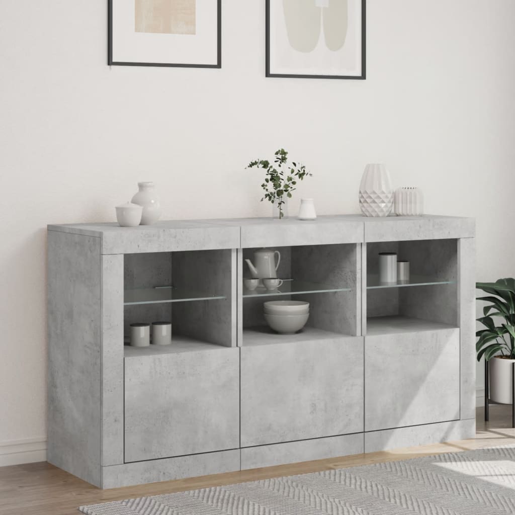 Buffet avec lumières LED gris béton 123x37x67 cm - XIOS