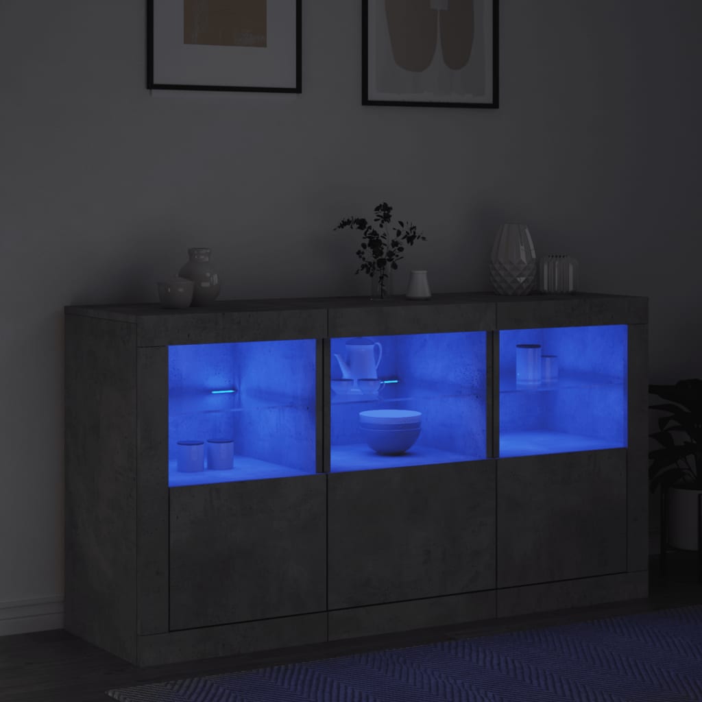 Buffet avec lumières LED gris béton 123x37x67 cm - XIOS