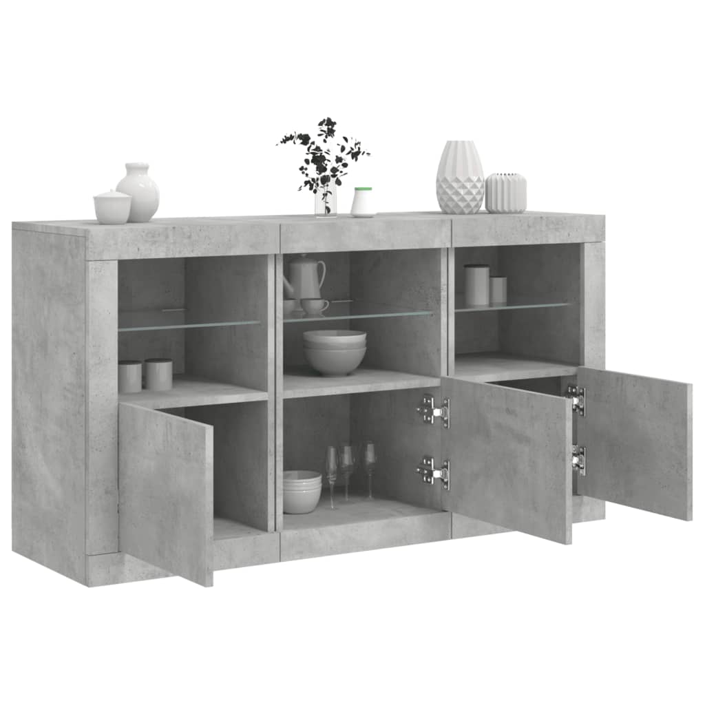 Buffet avec lumières LED gris béton 123x37x67 cm - XIOS