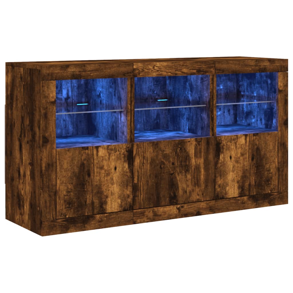 Buffet avec lumières LED chêne fumé 123x37x67 cm - XIOS