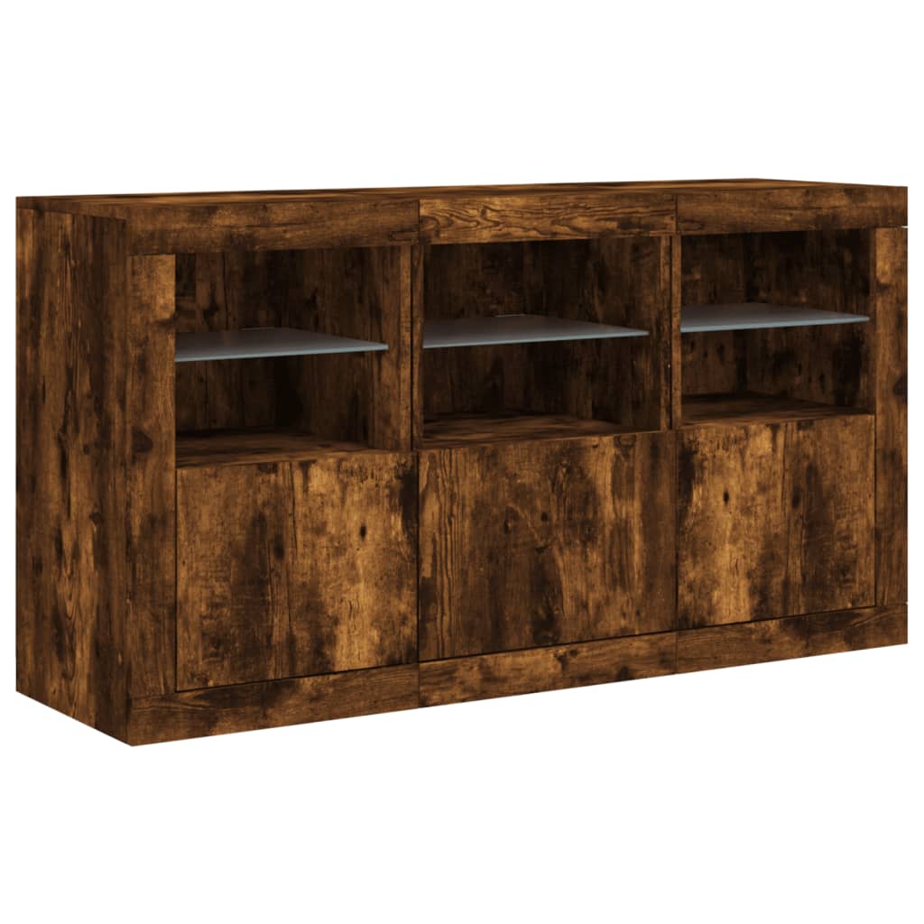 Buffet avec lumières LED chêne fumé 123x37x67 cm