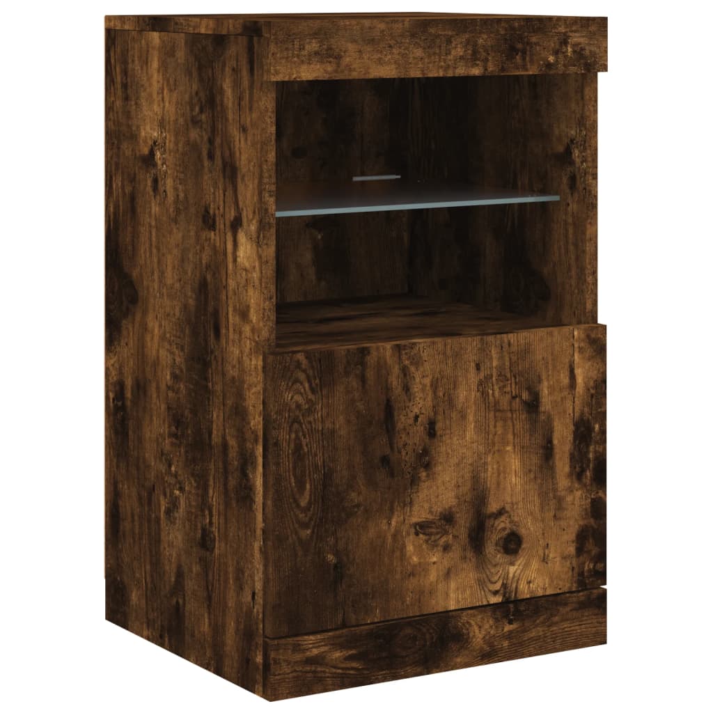Buffet avec lumières LED chêne fumé 123x37x67 cm