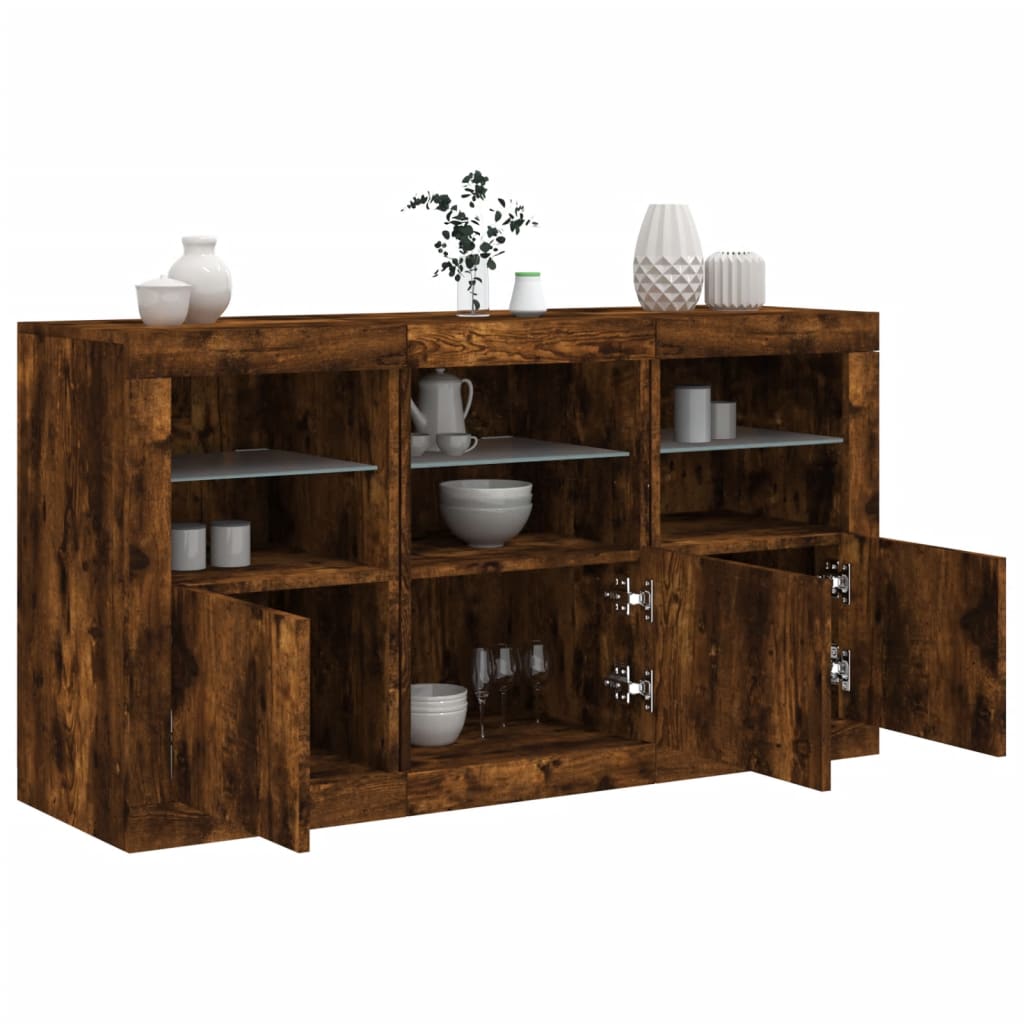 Buffet avec lumières LED chêne fumé 123x37x67 cm - XIOS