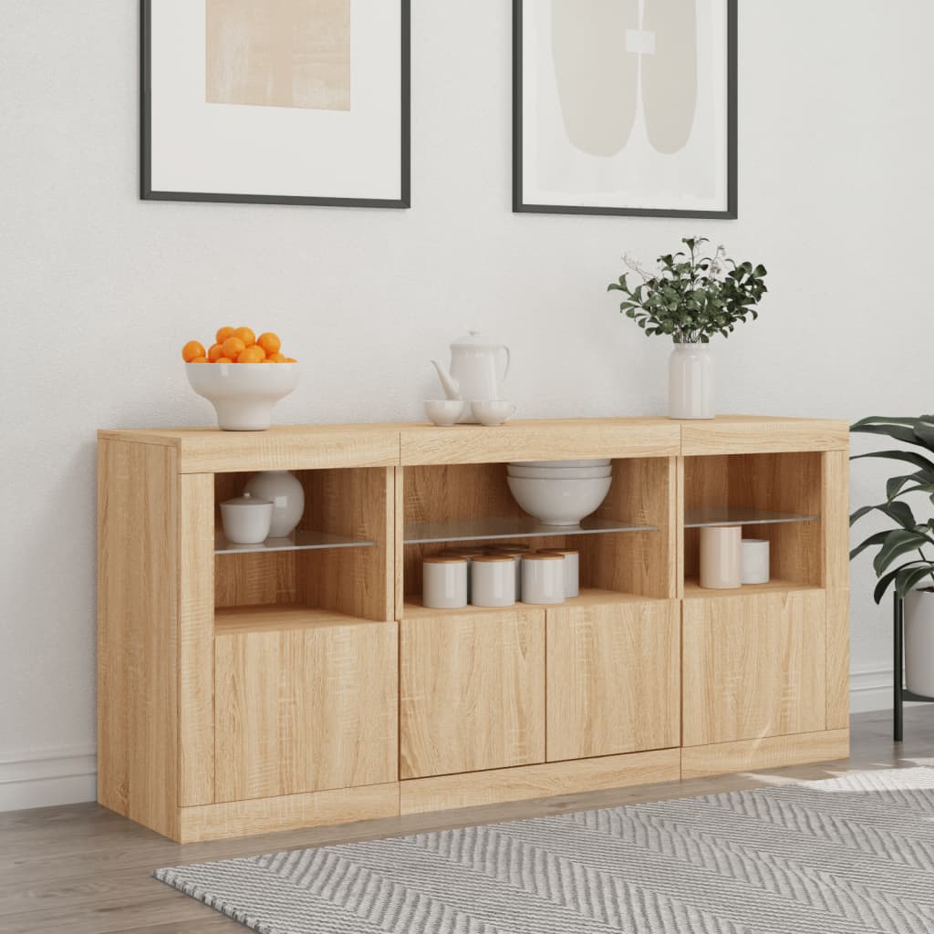 Buffet avec lumières LED chêne sonoma 142,5x37x67 cm - XIOS
