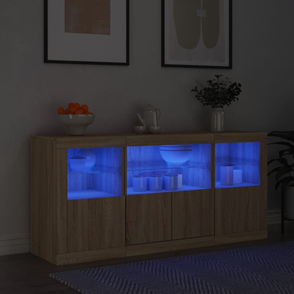 Buffet avec lumières LED chêne sonoma 142,5x37x67 cm - XIOS