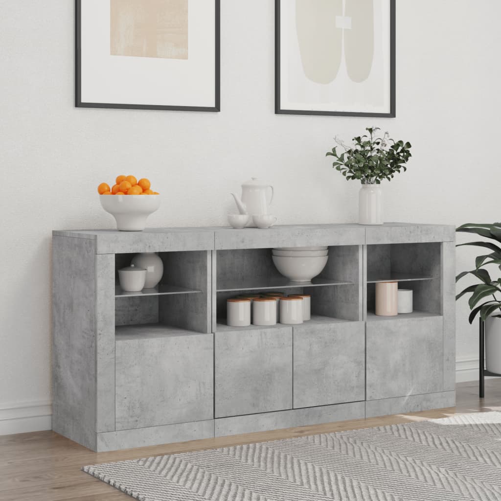 Buffet avec lumières LED gris béton 142,5x37x67 cm - XIOS