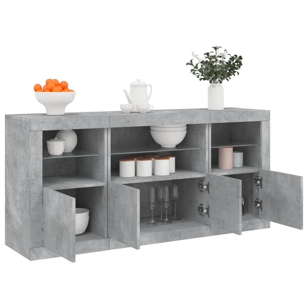 Buffet avec lumières LED gris béton 142,5x37x67 cm - XIOS
