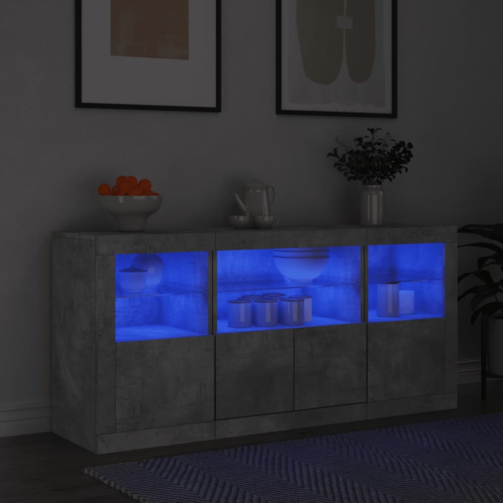 Buffet avec lumières LED gris béton 142,5x37x67 cm - XIOS