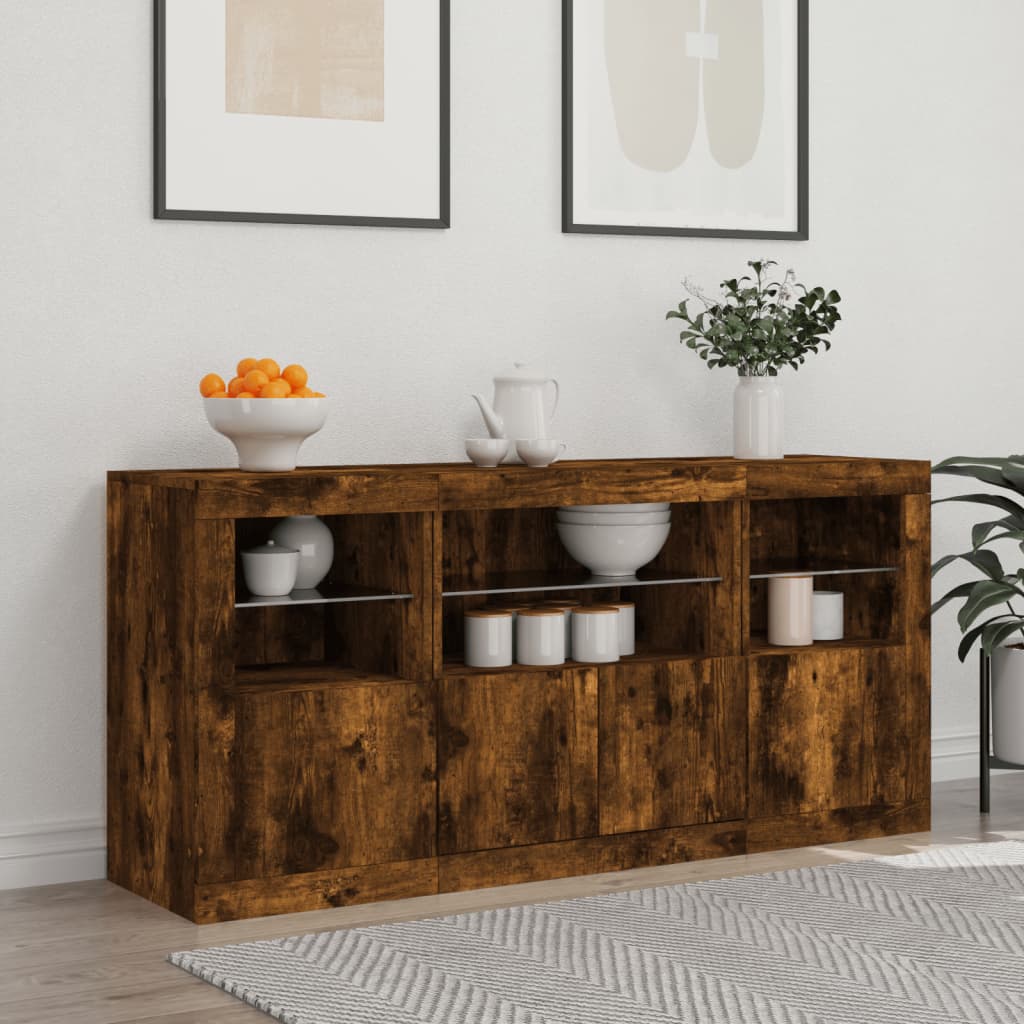 Buffet avec lumières LED chêne fumé 142,5x37x67 cm - XIOS