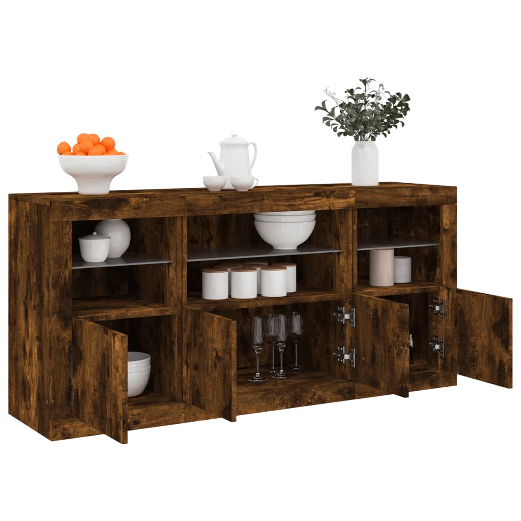 Buffet avec lumières LED chêne fumé 142,5x37x67 cm - XIOS