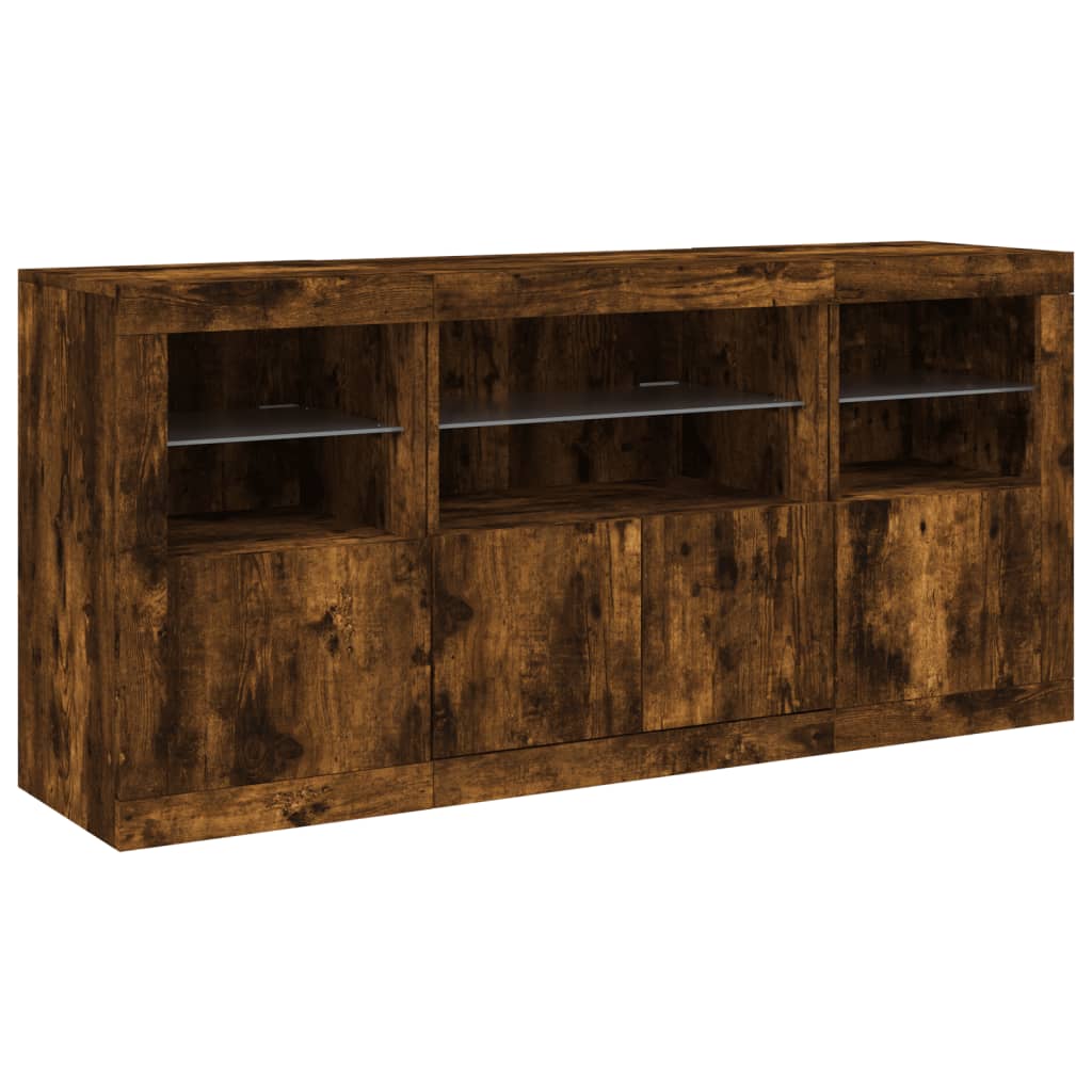 Buffet avec lumières LED chêne fumé 142,5x37x67 cm - XIOS