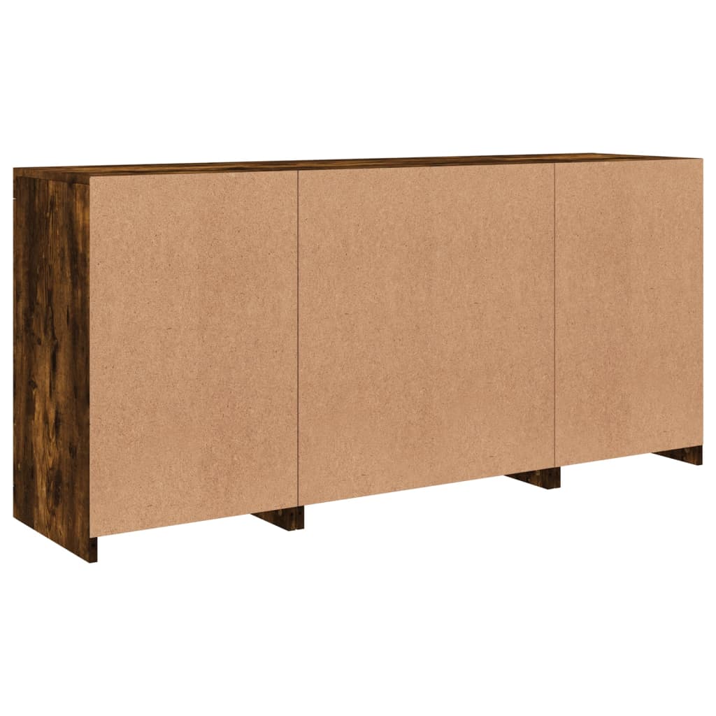 Buffet avec lumières LED chêne fumé 142,5x37x67 cm