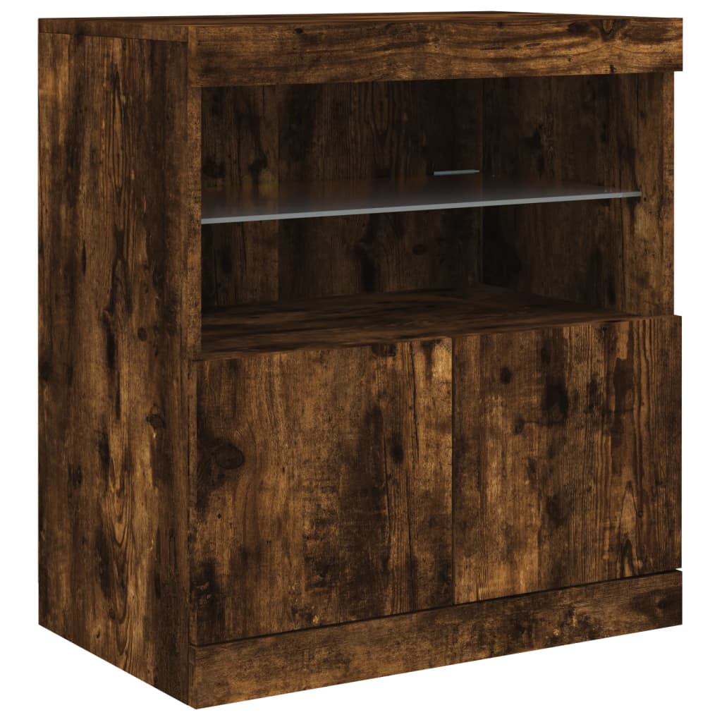 Buffet avec lumières LED chêne fumé 142,5x37x67 cm