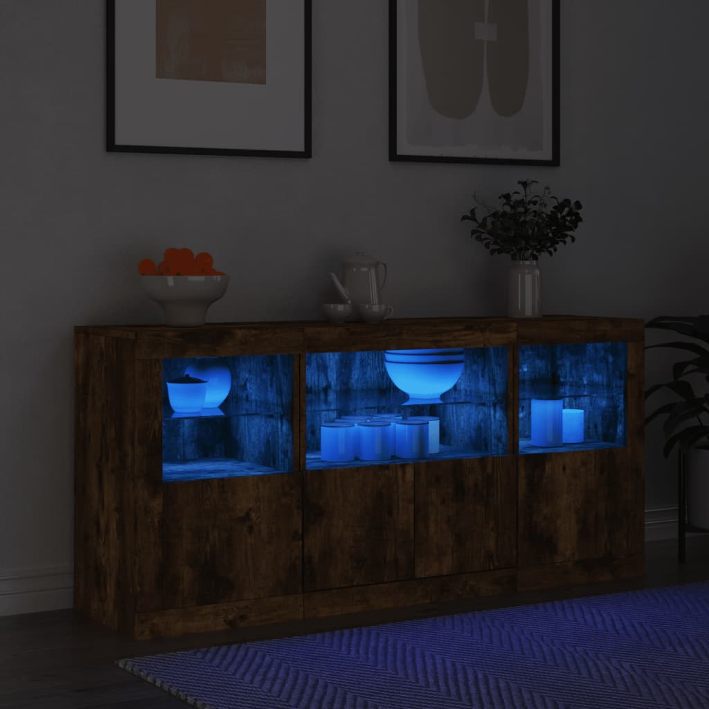 Buffet avec lumières LED chêne fumé 142,5x37x67 cm - XIOS