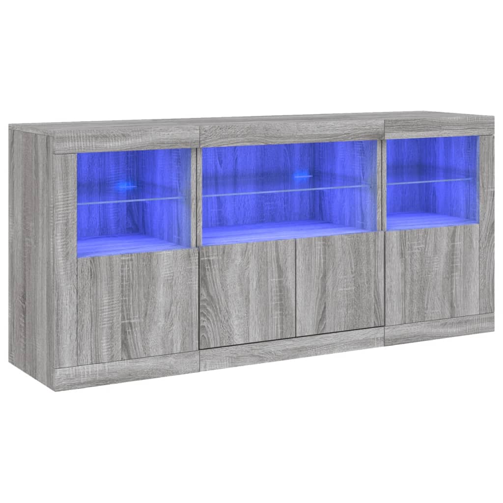 Buffet avec lumières LED sonoma gris 142,5x37x67 cm