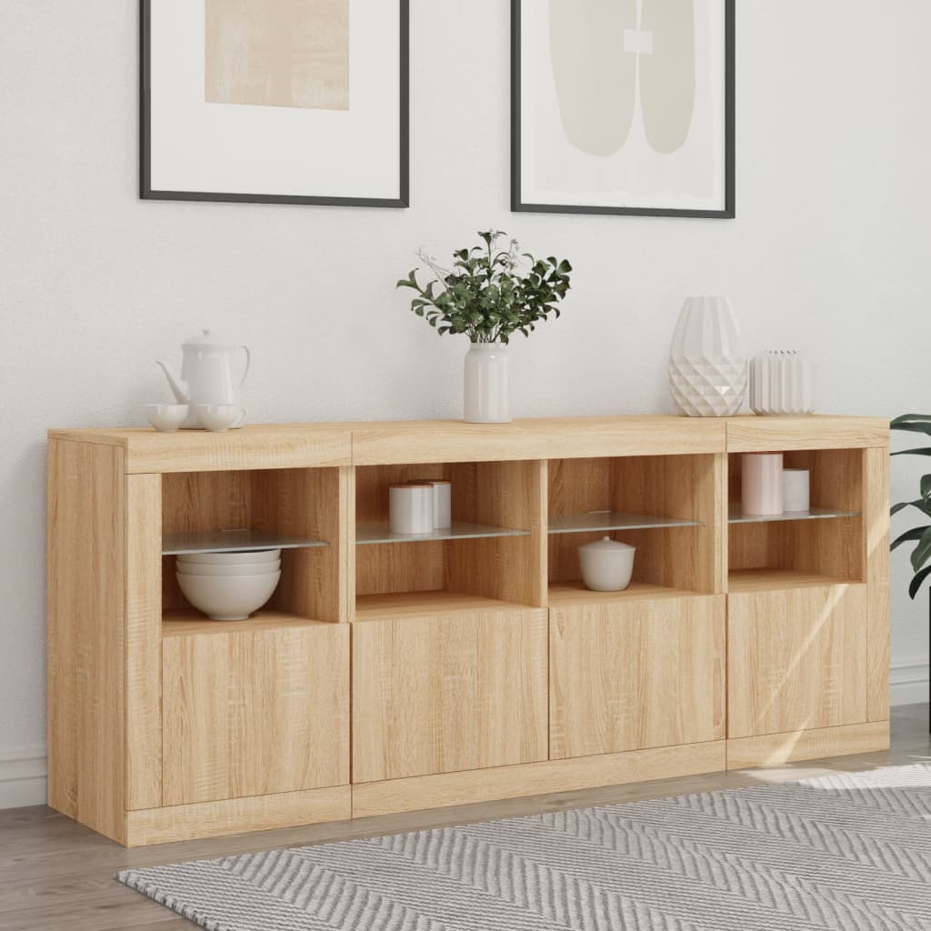 Buffet avec lumières LED chêne sonoma 163x37x67 cm
