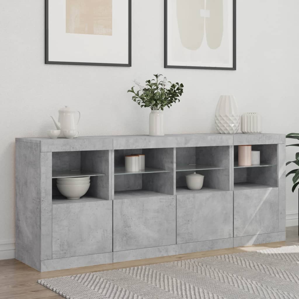 Buffet avec lumières LED gris béton 163x37x67 cm - XIOS