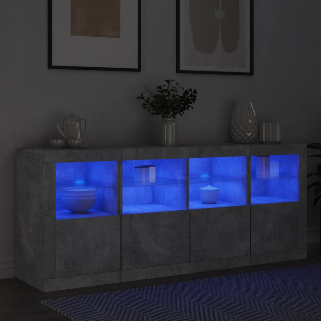 Buffet avec lumières LED gris béton 163x37x67 cm - XIOS