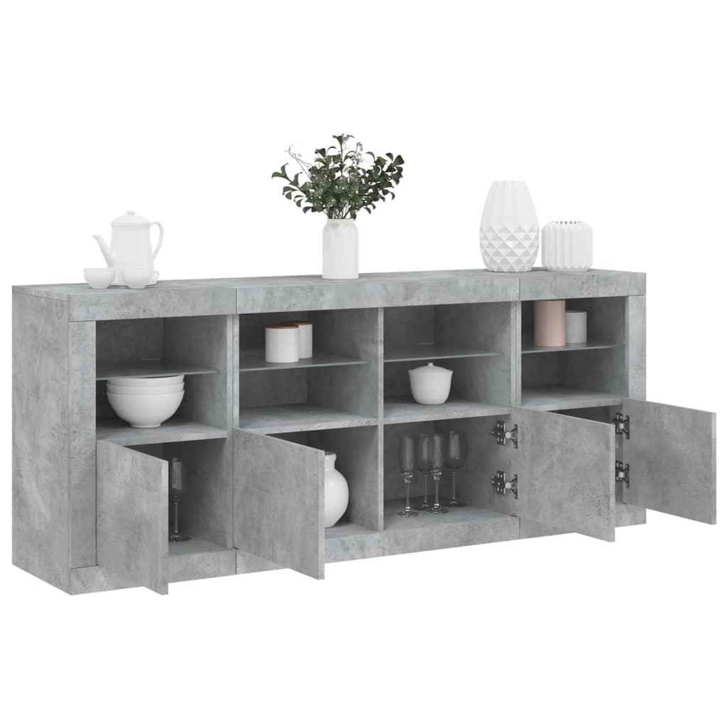 Buffet avec lumières LED gris béton 163x37x67 cm - XIOS