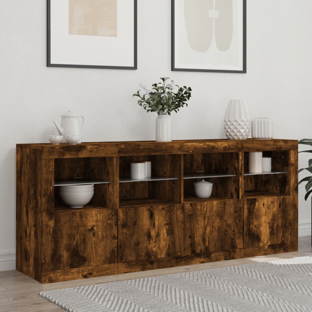Buffet avec lumières LED chêne fumé 163x37x67 cm - XIOS
