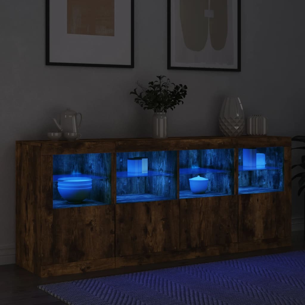 Buffet avec lumières LED chêne fumé 163x37x67 cm - XIOS