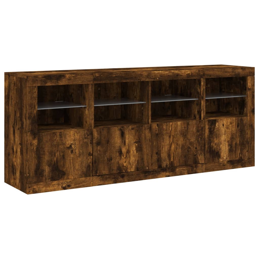 Buffet avec lumières LED chêne fumé 163x37x67 cm