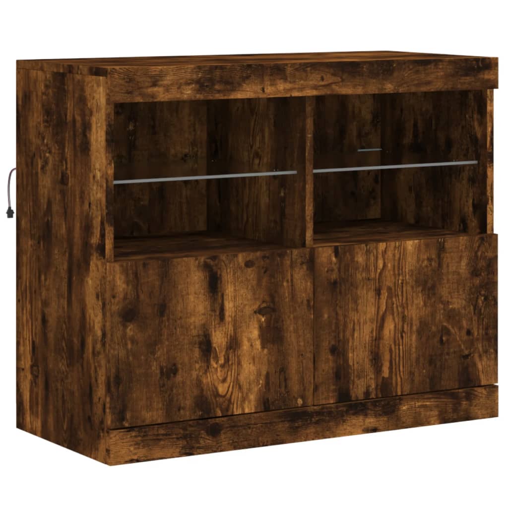 Buffet avec lumières LED chêne fumé 163x37x67 cm