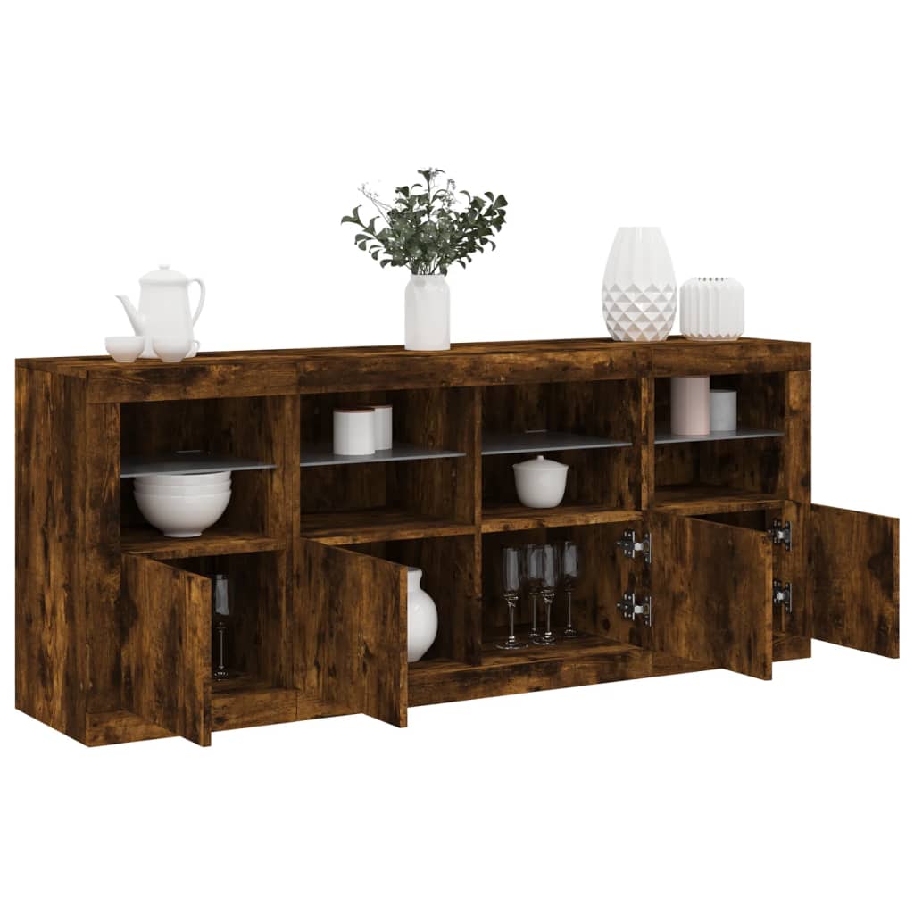 Buffet avec lumières LED chêne fumé 163x37x67 cm - XIOS