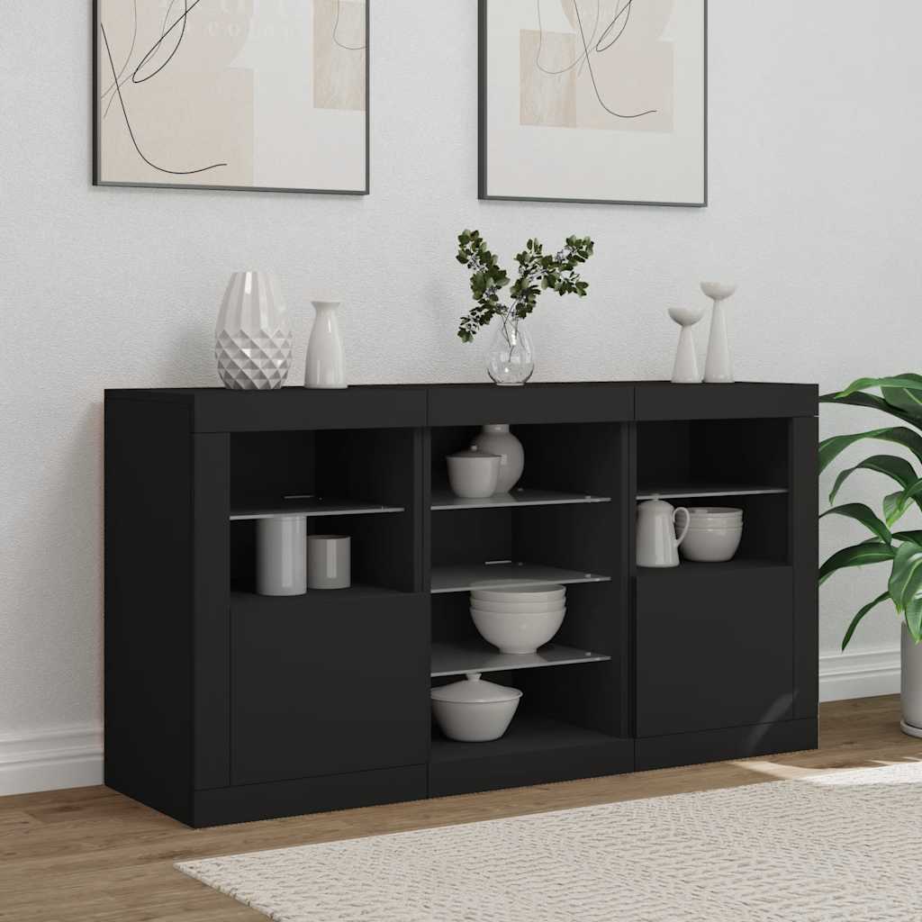 Buffet avec lumières LED noir 123x37x67 cm - XIOS