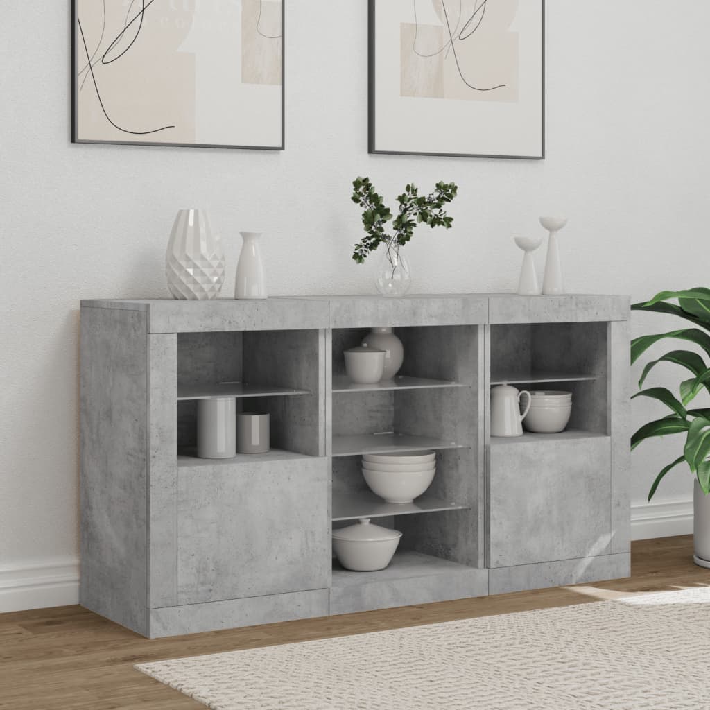 Buffet avec lumières LED gris béton 123x37x67 cm - XIOS