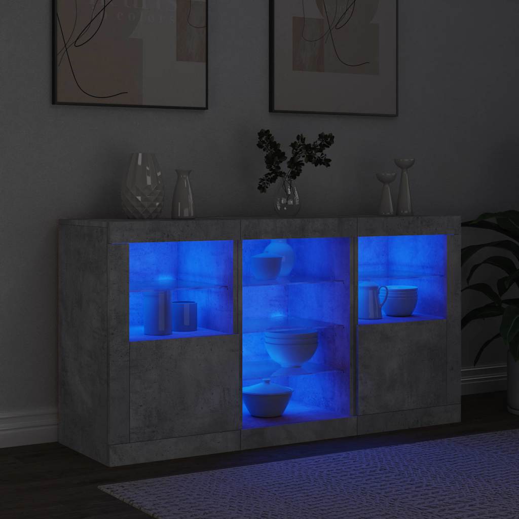 Buffet avec lumières LED gris béton 123x37x67 cm - XIOS