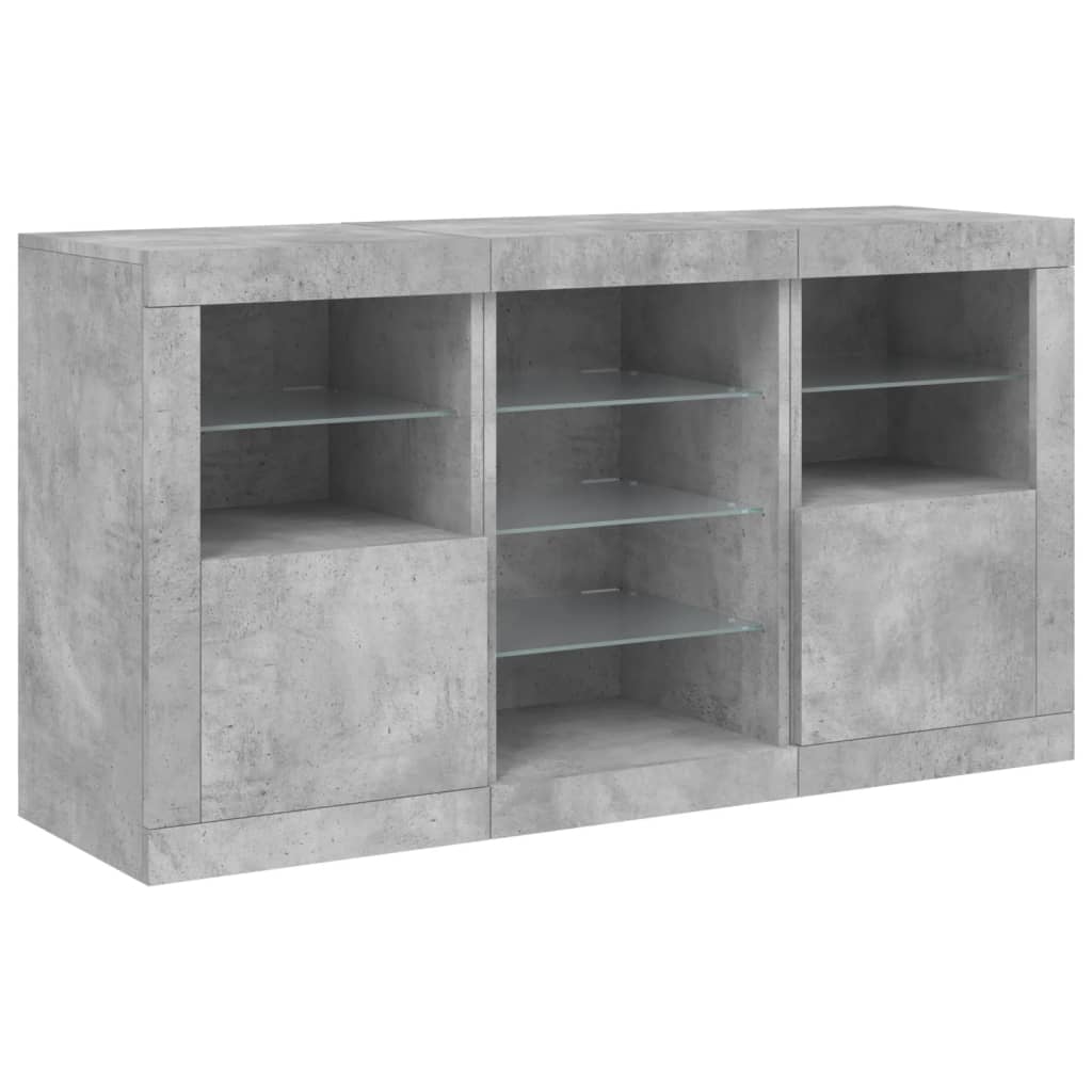 Buffet avec lumières LED gris béton 123x37x67 cm - XIOS