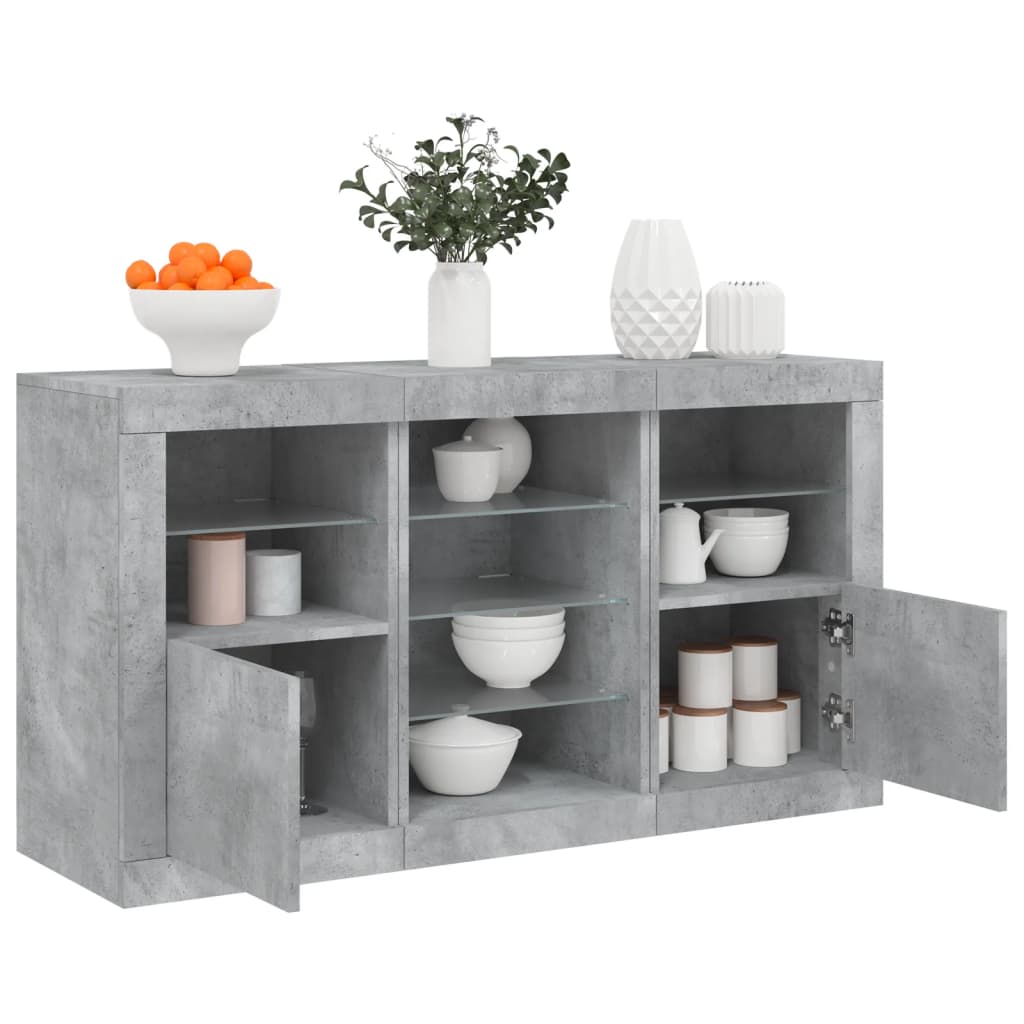 Buffet avec lumières LED gris béton 123x37x67 cm - XIOS