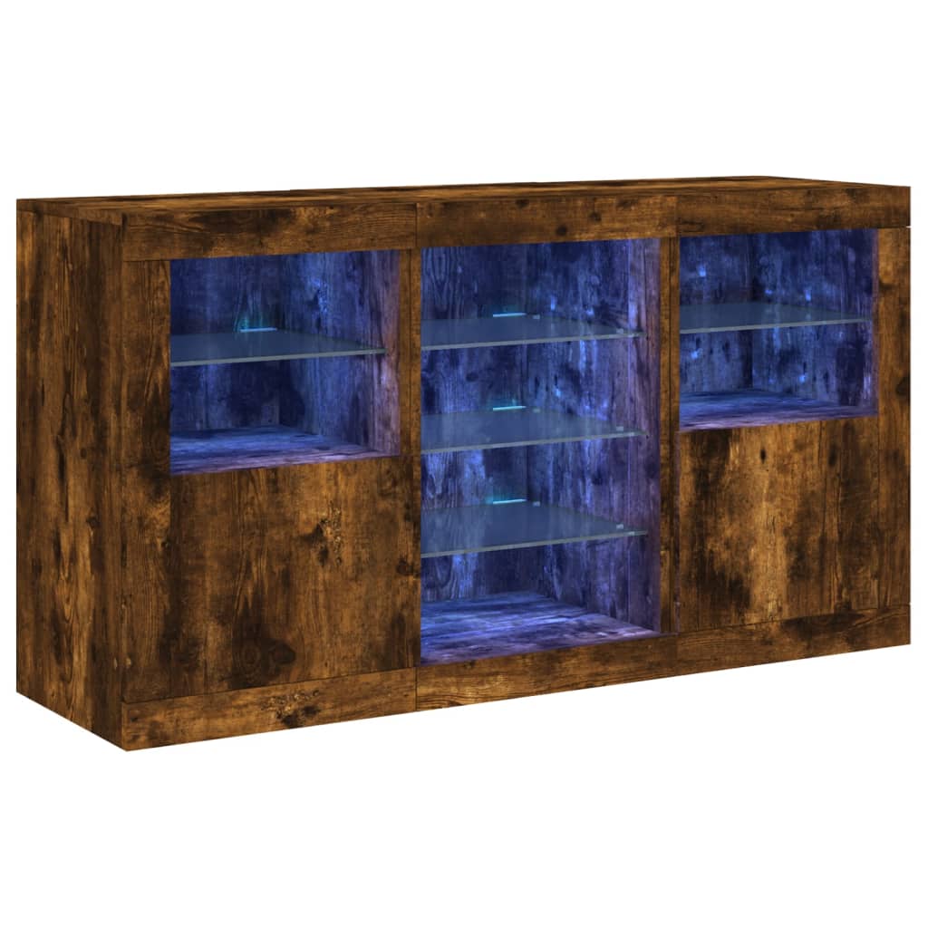 Buffet avec lumières LED chêne fumé 123x37x67 cm - XIOS