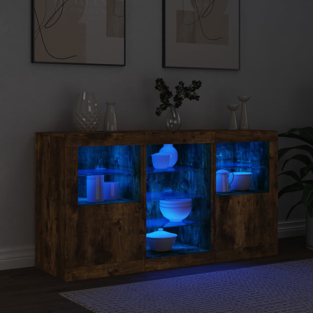 Buffet avec lumières LED chêne fumé 123x37x67 cm - XIOS