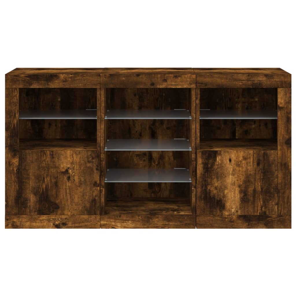 Buffet avec lumières LED chêne fumé 123x37x67 cm