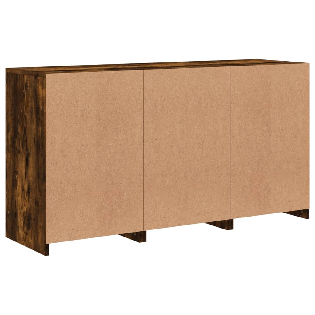 Buffet avec lumières LED chêne fumé 123x37x67 cm