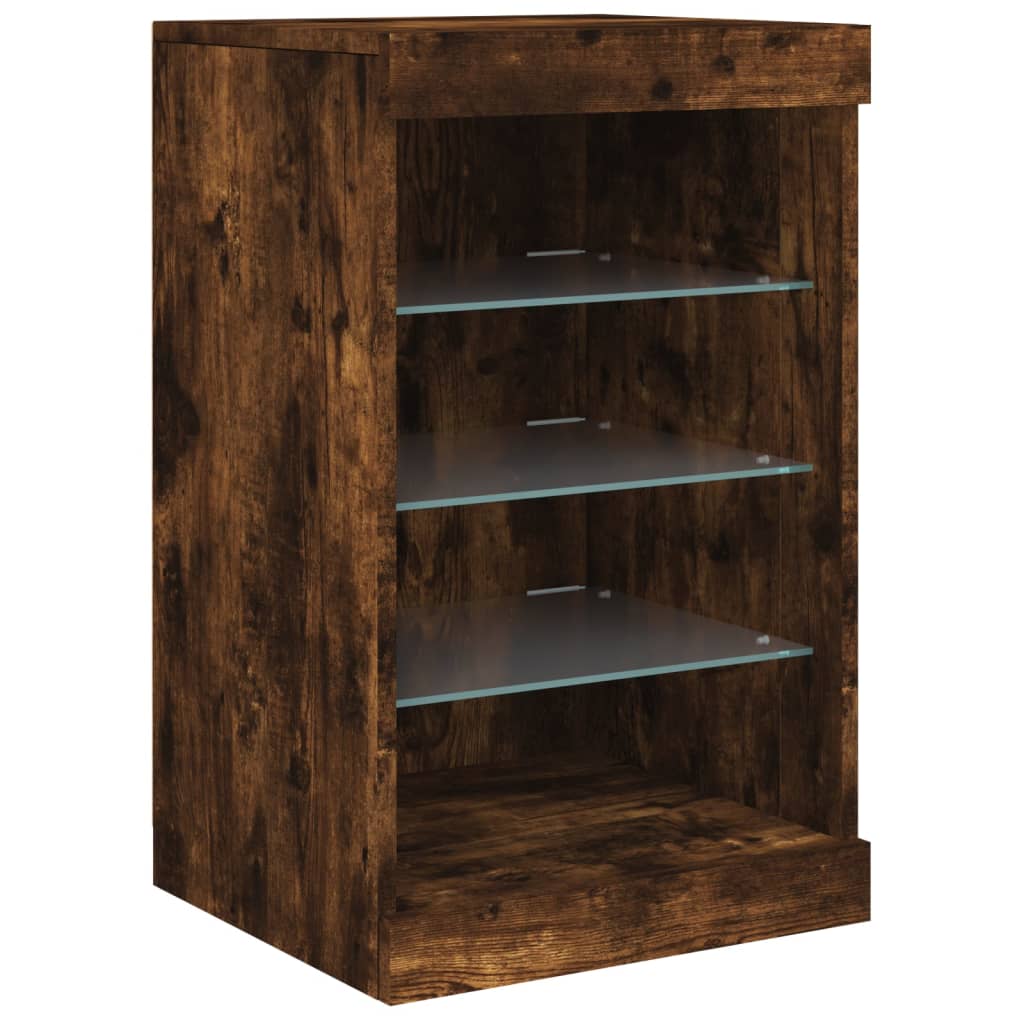 Buffet avec lumières LED chêne fumé 123x37x67 cm