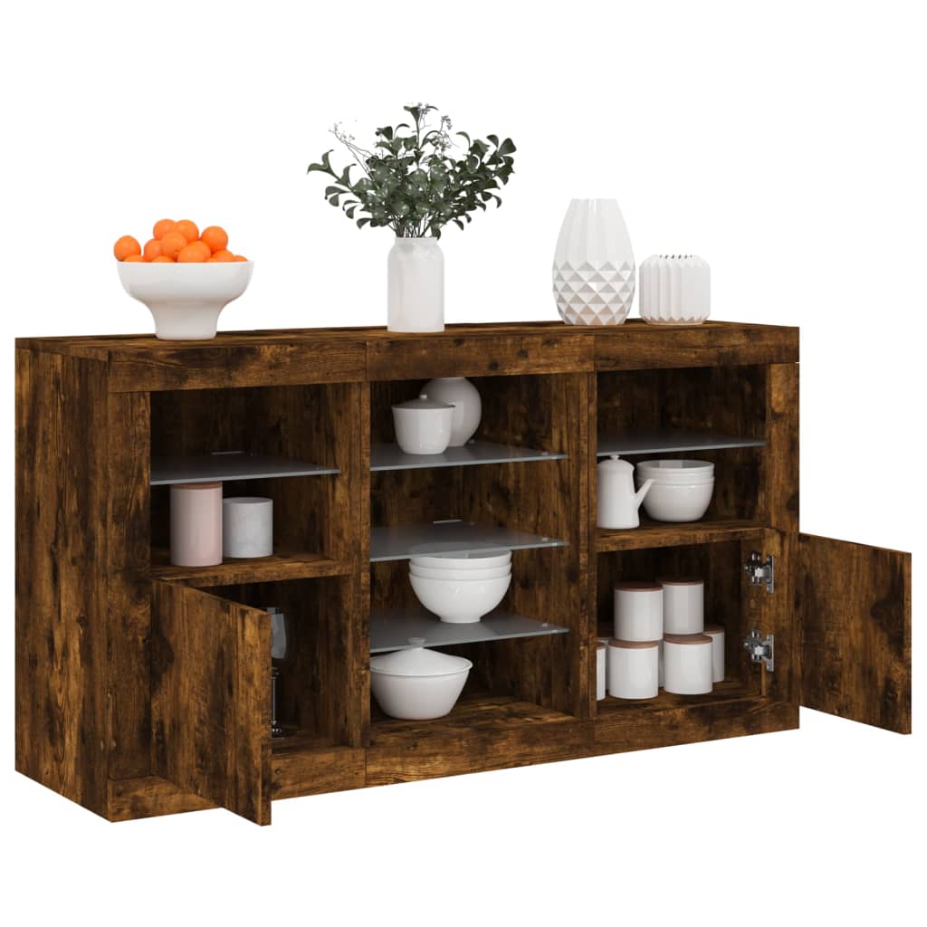Buffet avec lumières LED chêne fumé 123x37x67 cm - XIOS
