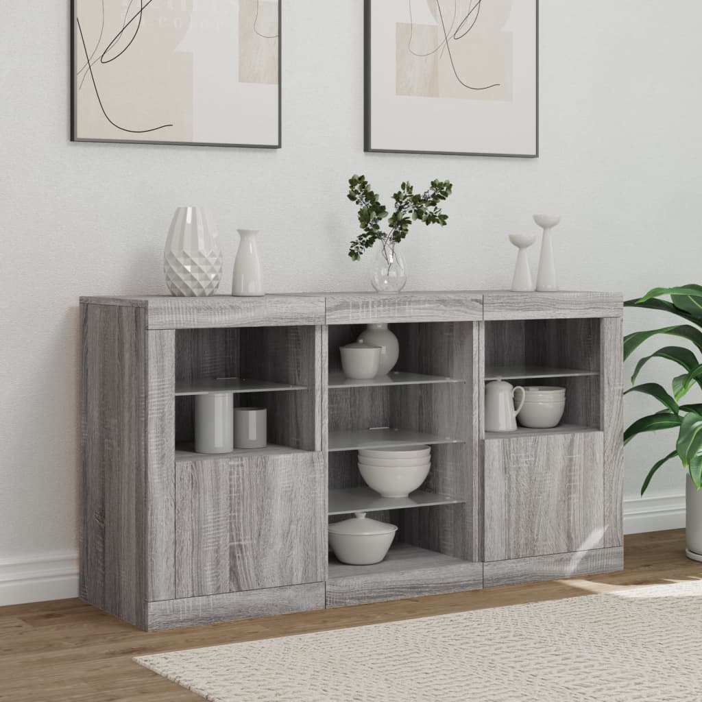 Buffet avec lumières LED sonoma gris 123x37x67 cm