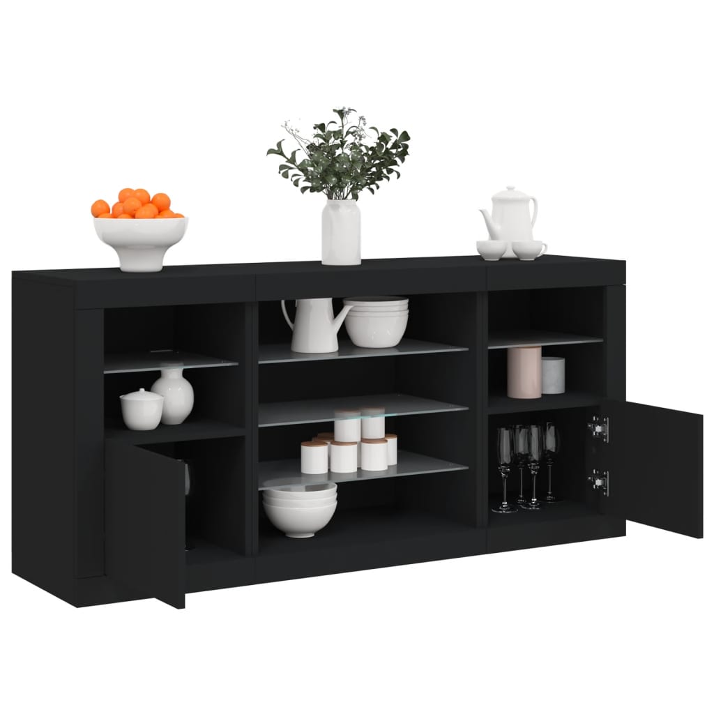 Buffet avec lumières LED noir 142,5x37x67 cm - XIOS
