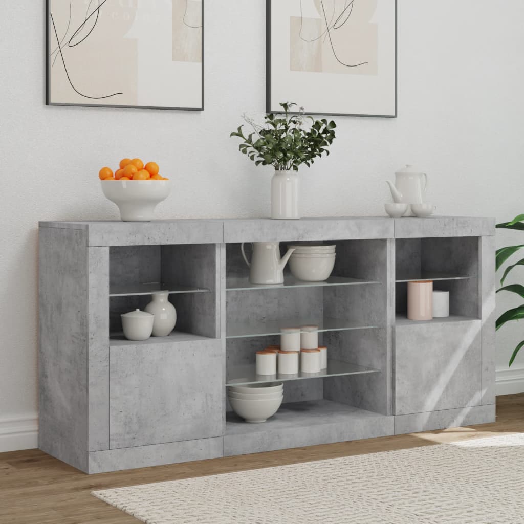 Buffet avec lumières LED gris béton 142,5x37x67 cm - XIOS